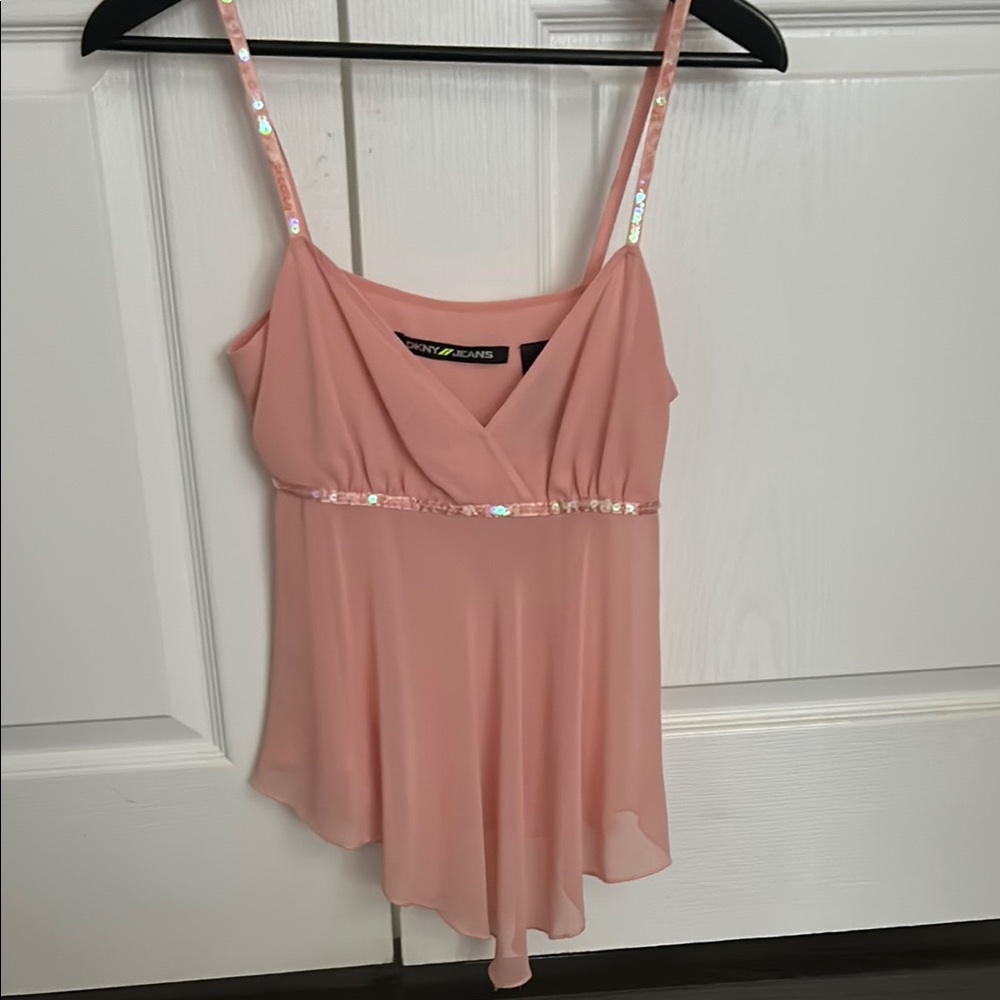 DKNY Pink Asymmetrical Embellished Camisole